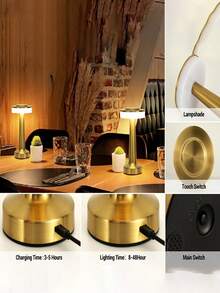 1pc Portable Touch Sensor Light, 3 Color Temperatures Adjustable, Rechargeable, Suitable For Indoor/Outdoor, Bedroom, Dining Room, Hotel, Bar Decor, Home Decor - Multicolor - View 8