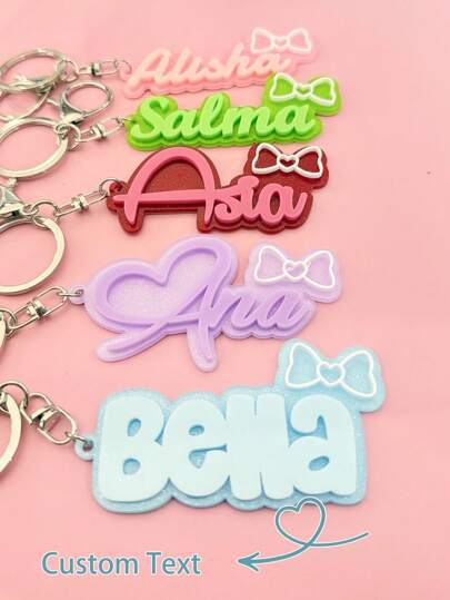 Customized Acrylic Glitter Jelly Name Tag With Bow, Cute Gift For New Year, Christmas Party Supplies