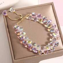 Fashion Colorful Imitation Crystal Bracelet For Women Girls Exquisite Sparkling Stone Beads Rope Chain Strand Bracelets Jewelry - Pink - View 1