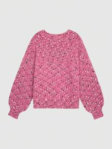 Áo len nữ dáng suông cổ tròn tay dài phối màu, thích hợp mặc mùa thu/đông. - Hồng - Xem 5