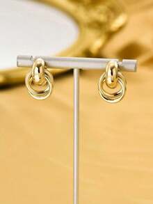 1 Pair Simple Personalized Fashion Creative Niche Design Silver Twist Circle Stud Earrings, Suitable For Daily Wear For Women - 金色 - 查看 3