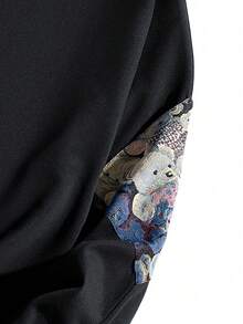 Men's Old Money Casual Sporty Loose Sweatshirt, Fall, Long Sleeve Top - Black - View 5