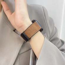 硅胶皮革表带，适用于 1/2/3/4/5/6/7/8/9/10/SE/Ultra 系列，磁性快速释放，防汗透气，商务休闲，男女通用 - 鏽棕色 - 查看 4