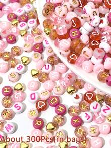 300/840 件粉色、红色、白色、金色字母珠和心形亚克力珠组合套装 - 珠宝制作套件 - 适用于珠宝 DIY、手工手链、项链工艺用品