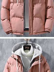 男士加厚保暖二合一立领休闲连帽外套，情侣外套，秋冬 - 粉色 - 查看 3