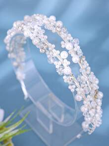 1pc Pearl Double Headband With Crown Decor Elegant And Romantic Hair Accessory For Wedding Banquet Performance Tiaras Valentine's Day Accessories - Gold - View 4