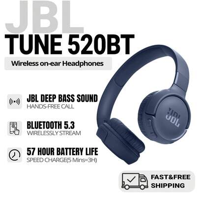  JBL TUNE 520BT 蓝牙耳机，无线降噪耳机，57 小时超长续航，蓝牙 5.3