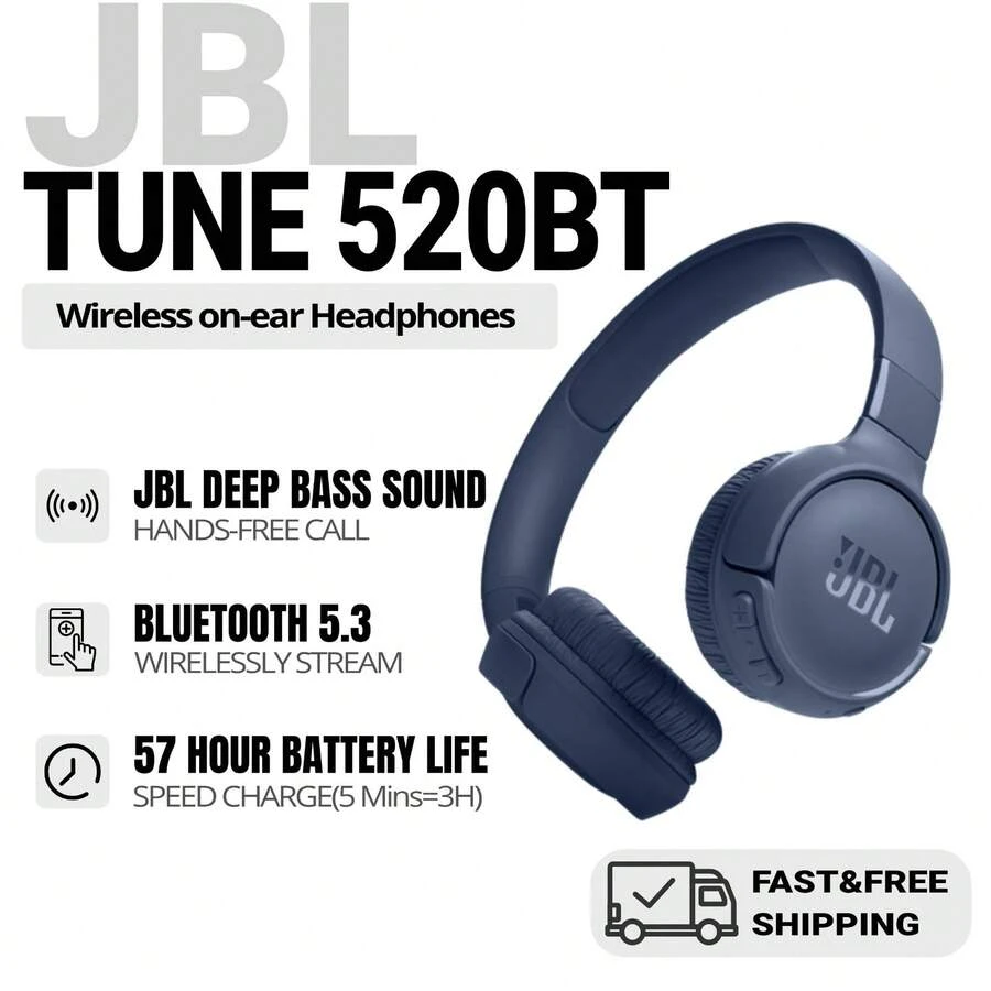 JBL TUNE 520BT 蓝牙耳机，无线降噪耳机，57 小时超长续航，蓝牙 5.3 - 藏蓝色 - 查看 1
