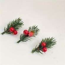 24pcs Artificial Christmas Pine Branches With Cranberries And Plastic Holiday Flowers, Suitable For DIY Crafts, Gift Box Decorations, And Party Supplies Home Decor Christmas Decorations Room Decor