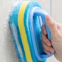 1 Pieces Thick Brush Wiping 2-In-1 Cleaning Brush: Handle Sponge Design, Powerful In Removing Bathroom Glass Stains, Suitable For Commercial Restaurants And Gardens