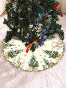 1pc Christmas Tree Skirt, Christmas Deer Pattern, Christmas Tree Bottom Decoration, Christmas Home Decor - Multicolor - View 4