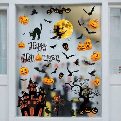Halloween Window Cling Stickers, Ghost Witch Bat Silhouette Window Decals For Glass Door Home Decor, Haunted House Party Supplies, Halloween Decorations