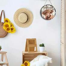 1pc Round Farmhouse Wooden Welcome Sign With Classic Printed Cow Design - Manufactured Wood - Wall Hanging Decor For Home - 7.87inch Diameter, Transverse Orientation - No Electricity Required - Perfect Gift For Housewarming & Rustic Decor Lovers - Metal Spray Paint - View 6