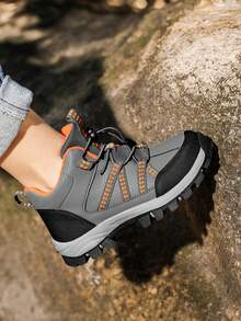 Children's Hiking Shoes, Mid-Top Leather Outdoor Sports Shoes, Non-Slip Wear-Resistant Running Shoes, Adjustable Hook And Loop, Warm For Winter