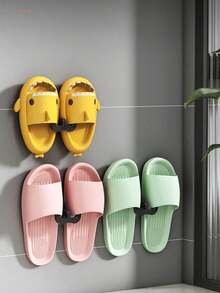 1pc/3pcs Bathroom Slippers Rack, Wall Mounted No Drilling Required, Toilet Door Hanging Drainage Shelf, Storage Organizer Rack, Wall Hook