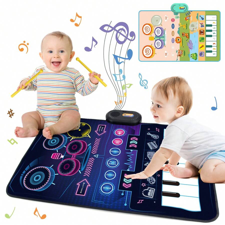 Farbenfrohe 2-in-1 Klavier & Schlagzeug Spielmatte für Kinder - interaktives Musikspielzeug mit Musiknoten Spiel, ideales Geschenk für Jungen & Mädchen