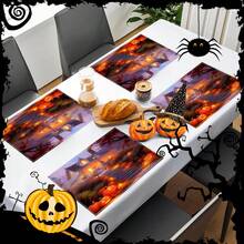 1 pieza/4 piezas/6 piezas Manteles individuales de lino con estampado de elementos de Halloween, decoración del hogar, adecuados para regalos de Halloween, decoración de Halloween, aplicables a la mesa de comedor, para todas las estaciones, manteles de mesa modernos lavables, decoración de habitaciones, manteles individuales, posavasos, manteles de mesa de cocina y comedor, decoración de fiestas interiores/exteriores, decoración del hogar, regalo ideal - Multicolor - Ver 5