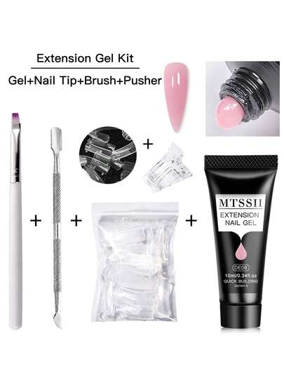 5入組聚合物指甲延伸凝膠套裝,浸泡式uv Led 10ml亞克力水晶白色透明裸粉凝膠指甲油,uv建構凝膠