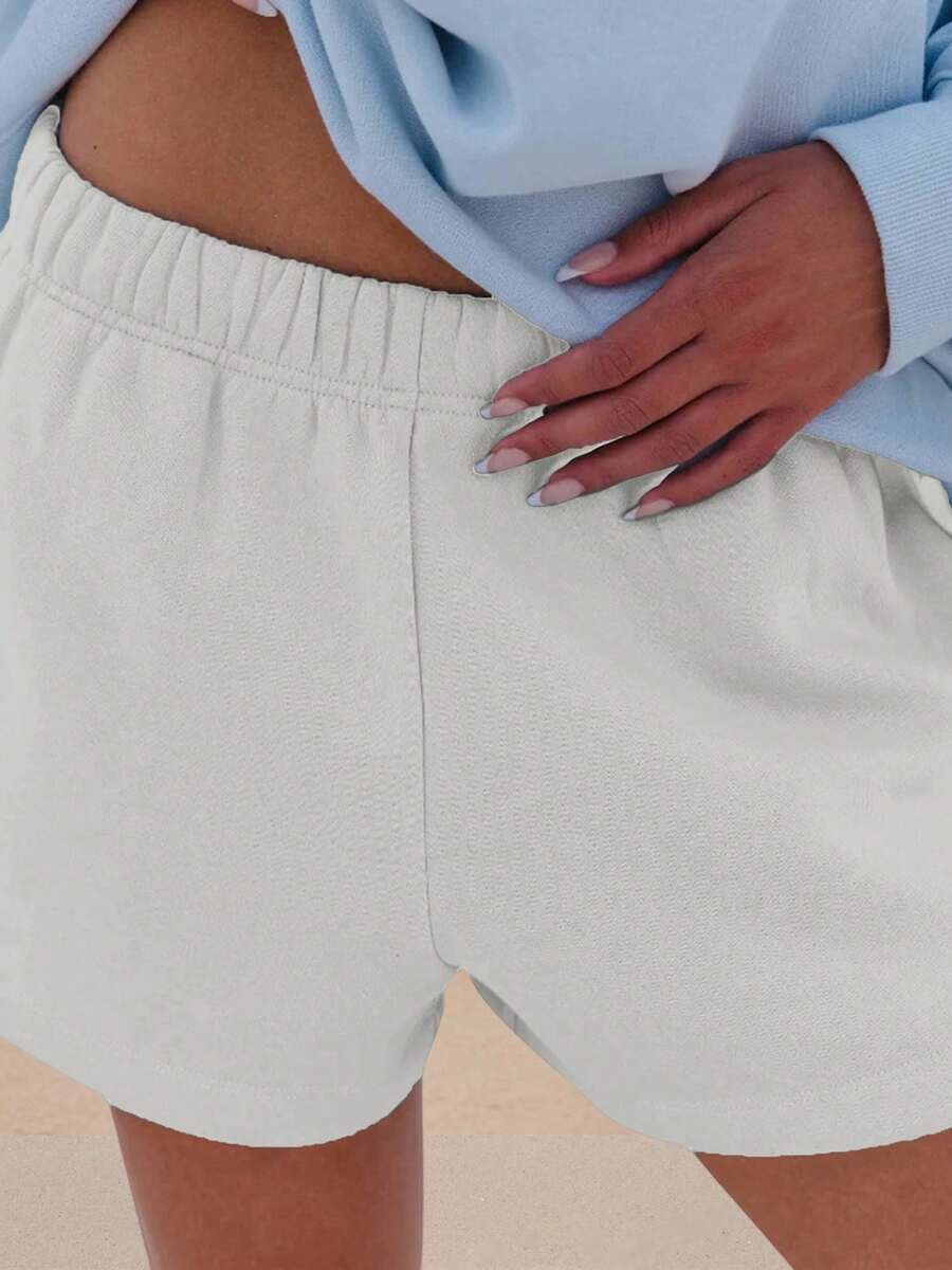 Women Athletic Shorts Loose Fit Solid Color Drawstring Sweatshorts For Yoga Running - 灰色 - 查看 1