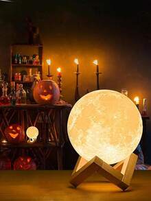 1pc 3D Moon Lamp, LED Moon Night Light, Home Decor Desk Lamp, Party Decoration, Holiday Lighting, Suitable For Bedroom, Living Room, Party, Garden, Dining Room, Can Be Used As Holiday Gift