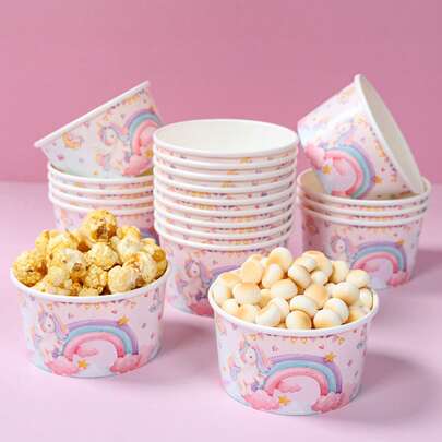 10pcs 8oz Rainbow Unicorn Print Disposable Paper Bowl, Ice Cream Cups, Popcorn Box, Food Containers, For Home Kitchen Decor, Restaurant Takeaway Picnic Party, Kitchen Supplies, Food Packaging Stuff,Unicornio Theme Birthday Party Decor Tableware, Food Delivery And Daily Use, Food Tray,Disposable Tableware, Wedding Babyshower Party Supplies,Party Favor Gifts