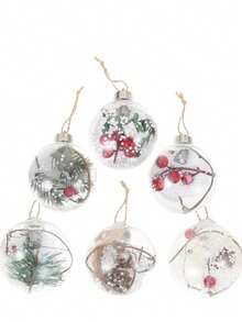 Transparente Cut Out Kugel, Weihnachts- und Neujahrsdekoration, Kunststoffmaterial, Christbaumschmuck, kugelförmige Dekoration, gefüllt mit künstlichem Schnee, roten Beeren und Tannenzweigen, geeignet für Weihnachtsbaum und Partydekoration. Weihnachtsdekoration für Zuhause, Raumdekoration Winter