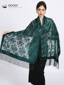 1 Stück Samt Schal mit Blumen Spitze Paisley Muster, modischer Party Schal, warmer Quasten Schal - Verschiedenfarbig - Übersicht 11