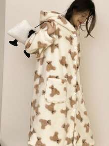 1 set Manta con capucha y mangas estilo oso adorable para adultos - Engrosada, adecuada para otoño e invierno, manta con capucha de felpa extra cálida y cómoda con bolsillos grandes, regalo de sudadera con manta, adecuada para hombres, mujeres y mamás, bolsillos extra grandes, lavable a máquina para hombres y mujeres adultos, adecuada para uso en interiores/exteriores, cómoda para usar en casa, estética encantadora, textura cómoda, decoración cálida de invierno para el ocio en el hogar