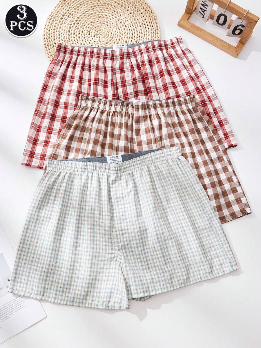 3 Pcs/Pack Men's Breathable Elastic Waist Printed Boxer Shorts, Loose Casual Underwear - Multicolor - View 1