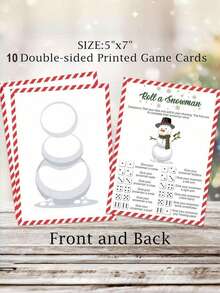 10pcs Roll A Snowman Dice Game Cards - Double-Sided Winter Party Game, Family Christmas Drawing Activity, Festive Group Game Set For All Ages, And Interactive Snowman Creation Cards - Multicolor - View 6