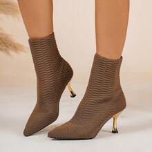 Women's Pointed Toe High Heel Ankle Boots, Elegant Stiletto Heel Design, Solid Color Fabric, Versatile And Fashionable, Suitable For Daily Wear, Parties, And Office Commute