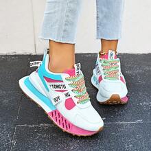 Giày nữ Xuân/Thu 2025, Giày thể thao đế dày buộc dây mũi tròn, Giày thể thao chunky thời trang, Giày thể thao cổ cao nhiều màu sắc, Giày thể thao retro, Giày chạy bộ phong cách sinh viên phối màu. - Hồng - Xem 6