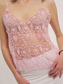 Sequin Cami Tops For Women Y2k Sleeveless V Neck Spaghetti Strap Slim Fit Camisole Summer Casual Going Out Tank Tops Club Streetwear - Hồng - Xem 3