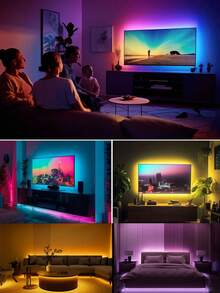 1pc Smart LED Strip Light, RGB Color Changing LED Tape With 44-Key Remote Control, DIY TV Backlight, Adjustable Color & Brightness, Flashing Modes, Suitable For Home Decor, Room, Bedroom, Kitchen, Stairs, TV, Holiday Party Decoration - Nhiều màu - Xem 6