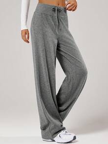 VUTRU 宽松直筒休闲长裤，抽绳腰带，阔腿设计，适合日常穿着、居家休闲、街头风，秋冬季可搭配紧身裤 - 灰色 - 查看 6