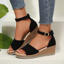 Womens Open Toe Ankle Strap Wedge Sandals Heels Dressy Summer Platform Comfortable - màu đen - Xem 6