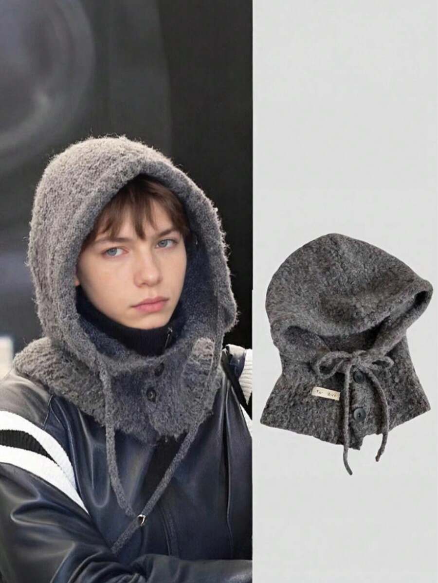 1 件男士秋冬拉法帽，时尚针织帽，带护耳功能，多功能无遮阳帽