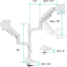 ARES WING Dual Monitor Arm Desk Mount For 17-49 Inch Ultrawide Monitors, Heavy Duty Dual Monitor Mount Holds 44 Lbs, Full Motion Gas Spring Vertical Stacked Monitor Mount, 75_100 VESA Mount, White - MàuB - Xem 9