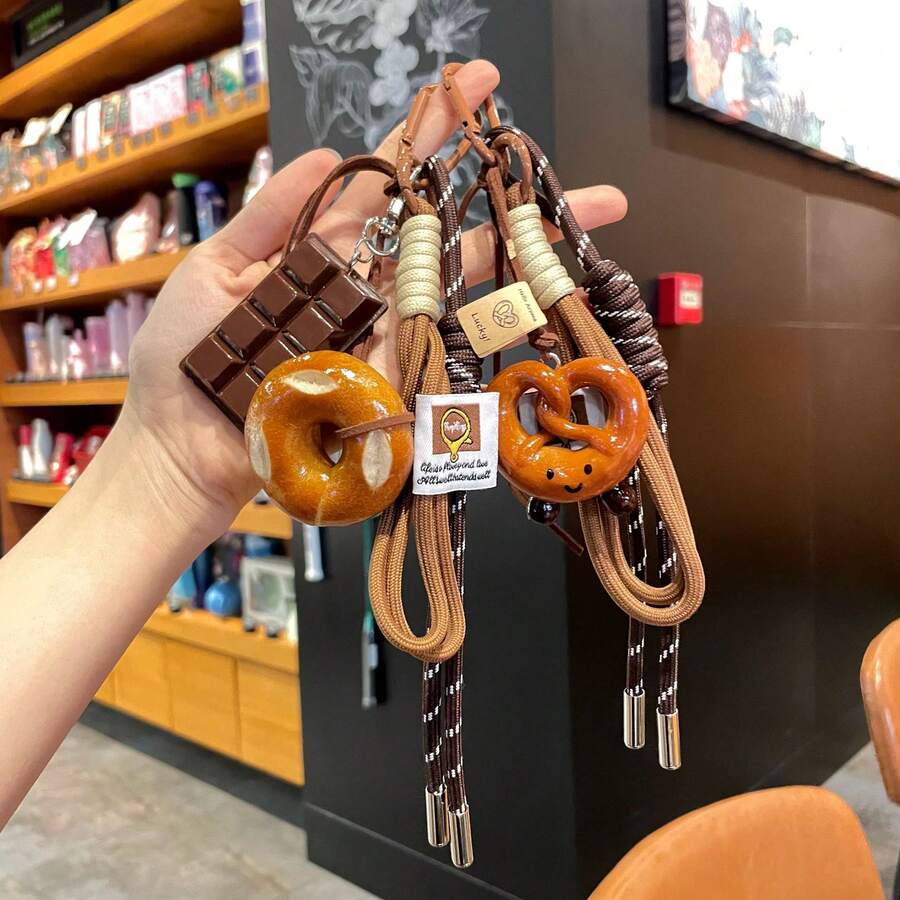 Cute Bread Keychain Autumn Winter Melad Series Cute Bread Pendant School Bag Decoration Key Pendant - Mặt dây chuyền phong cách H2miu - Croissant - Xem 1