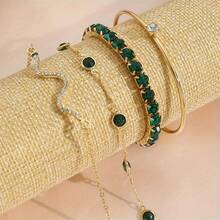 4pcs Shiny Rhinestone Bangle Set] 4pcs Shiny Iced Out Rhinestone Bangle Bracelet Set Stackable Hand Jewelry Bracelet - A - View 4