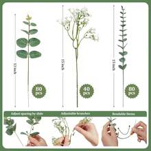 200 Pcs Mixed Artificial Eucalyptus Stems,Babys Breath Artificial Flowers Bulk With Faux Eucalyptus Leaves Greenery Stems For Wedding DIY Bouquets Floral Arrangement Home Decor