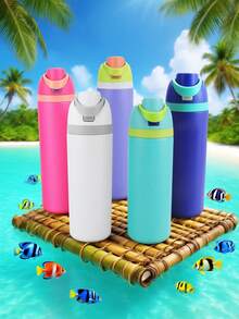 1 pieza Nuevo vaso de frutas de alta calidad, vaso con doble pajita fresco y creativo, botella deportiva portátil para exteriores con cierre, vaso con tapa rebotable, taza de café de acero inoxidable, botella de agua a prueba de fugas de doble capa, adecuada para la escuela, camping y senderismo