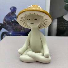 1pc Cute Meditation Sitting Yoga Mushroom Desktop Decor, Yoga Mushroom Ornament Home Living Room Decoration, Garden Resin Craft Gift