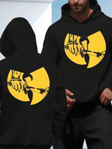 WuTang Clan Graphic Hoodie ,Men's Double-Sided Printed Casual And Comfortable Hoodie, Casual And Versatile Coat In Autumn And Winter(1 PC) - 黑色 - 查看 1