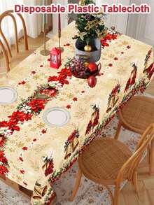 1 件复古圣诞塑料桌布，130x220 厘米乡村圣诞一品红铃铛一次性桌布，适用于长方形桌子，圣诞派对装饰，非常适合家庭厨房餐桌装饰、餐桌布置和礼物创意，2025 年圣诞装饰 - 彩色 - 查看 8