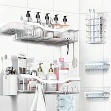 Shower Caddy Adhesive Shower Organizer 7-Pack, Rustproof Stainless Steel Bathroom Shelves, Large Capacity No-Drill Rack Storage Accessories With Soap Dish Toothbrush Holder &24 Hooks Home Decor - 白色 - 查看 12