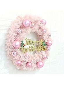 1pc Charming Pink Christmas Wreath - Perfect For Holiday Decoration, Mall Display And Party Supplies, Scene Setting, Ideal For Christmas Decor