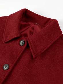 这款复古优雅的女士夹克采用欧美风格和宽松版型法式设计，时尚休闲，是一款百搭的女士长袖单排扣羊毛短外套 - 紅色 - 查看 4