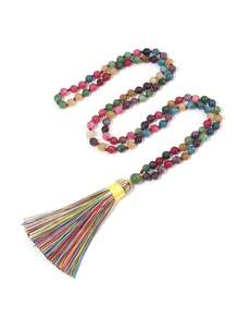 6mm Tourmaline Mala Beads Knotted Necklace For Women Men Japamala 108 Beads Yoga Meditation Rosary Prayer Jewelry Tassel Charm Bohemian Vintage Jewelry - Multicolor - View 3