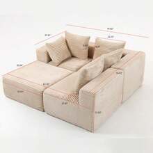 Oversized L-Shaped Modular Sofa - Modular Sofa With Soft, Deep Seat, No Assembly Required, Available In Multiple Colors, Memory Foam Cushions And Springs, Imitation Rabbit Fur Texture, Modern Living Room Furniture For Large Spaces, Space-Saving Design, Easy-To-Clean Fabric, Luxury Sofa For Apartments And Homes, Classic Minimalist Style, No Wooden Parts, Soft And Comfortable, Boneless Modular Sofa, Curved Sofa For Living Room, Single Sofa Bed Foldable, Compression Sofa - 米色 - 查看 4